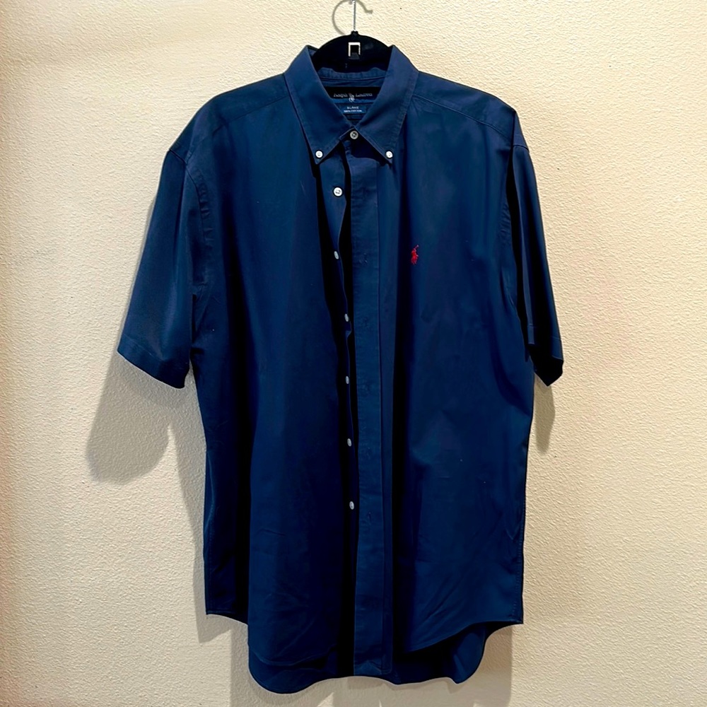 Ralph Lauren 100%cotton Short Sleeve navy shirt.